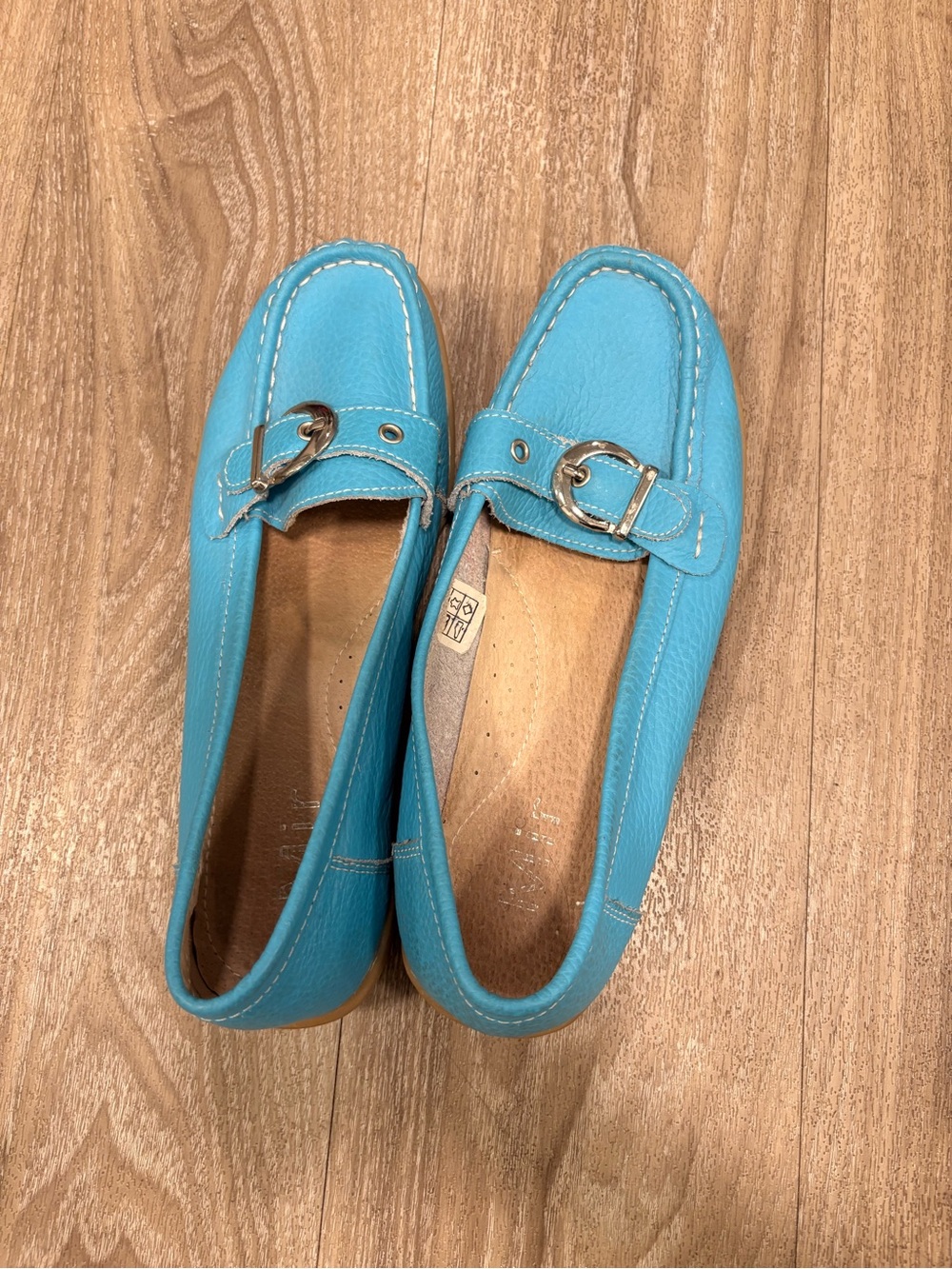 Blue  Leather Slip-On Loafers